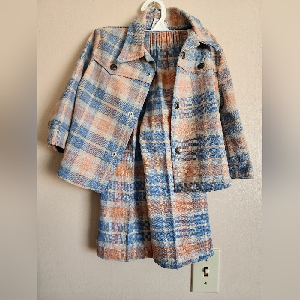 Plaid Jacket and Skirt Set in Blue and Peach